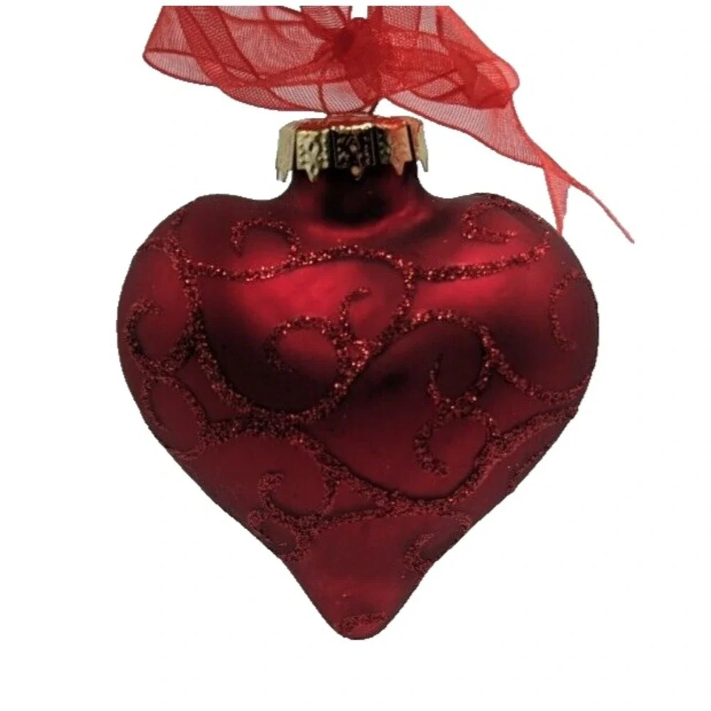 Red Heart Shaped Ornament with Elegant‎ Glitter Design